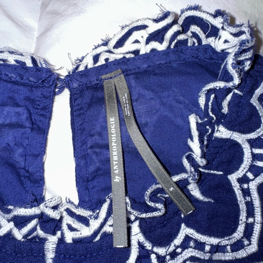 Anthropologie Royal Blue and White Embroidered Blouse - Picture 5 of 5